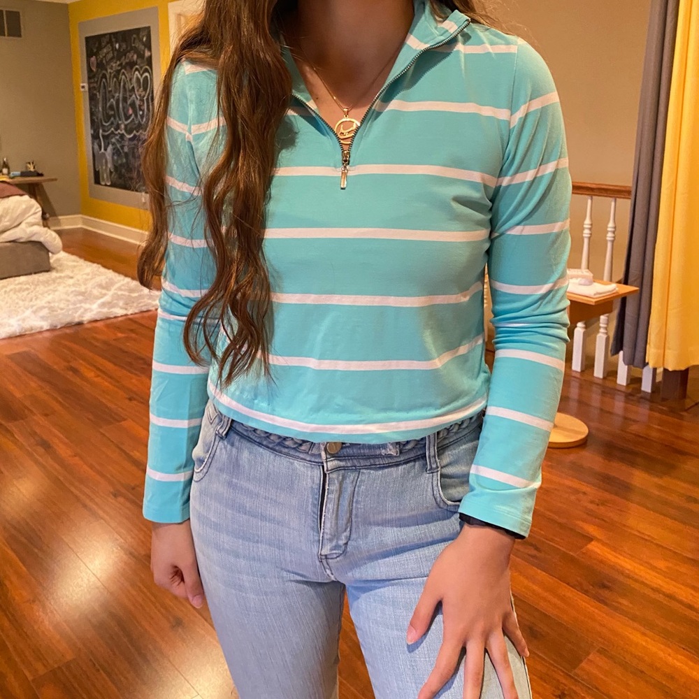 Blue and white half zip